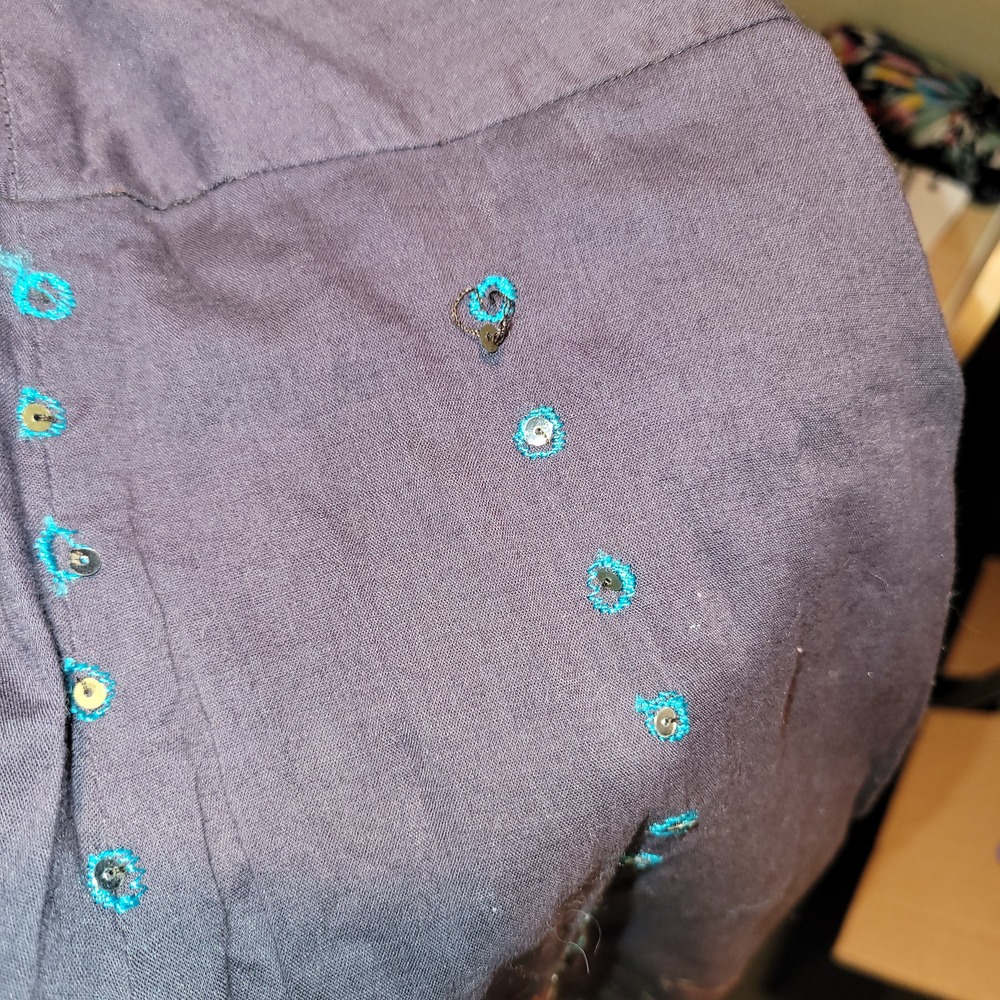 Twenty One Purple Cotton Embroidered Boho Midi Skirt Teal Lace Trim Medium - Picture 7 of 7